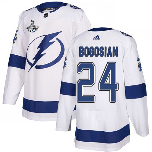 Adidas Tampa Bay Lightning Men #24 Zach Bogosian White Road Authentic 2020 Stanley Cup Champions Stitched NHL Jersey
